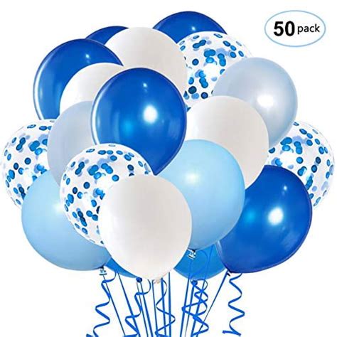 Royal Blue Confetti Latex Balloons, 50pcs 12 inch Light Blue Baby Blue and White Party Balloons ...