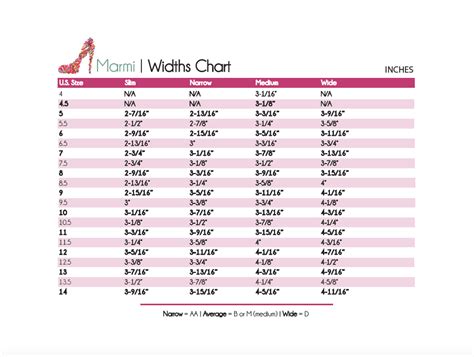 Women's Shoe Width Chart and Guide | Marmi Shoes