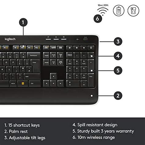 Logitech MK520 Wireless Keyboard and Mouse Combo — Keyboard and Mouse, Long Battery Life, Secure ...