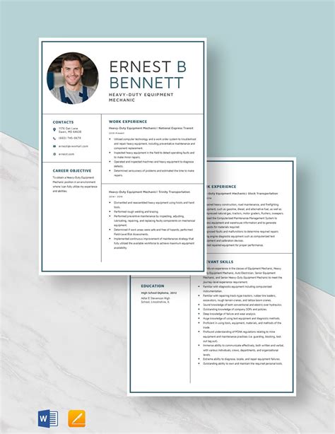 Heavy-Duty Equipment Mechanic Resume in Word, Pages - Download | Template.net