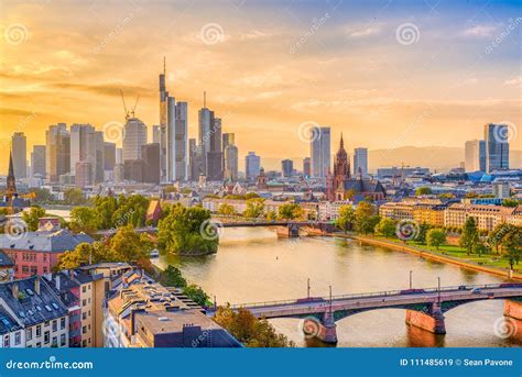 Frankfurt, Germany Skyline editorial stock image. Image of bridge - 111485619