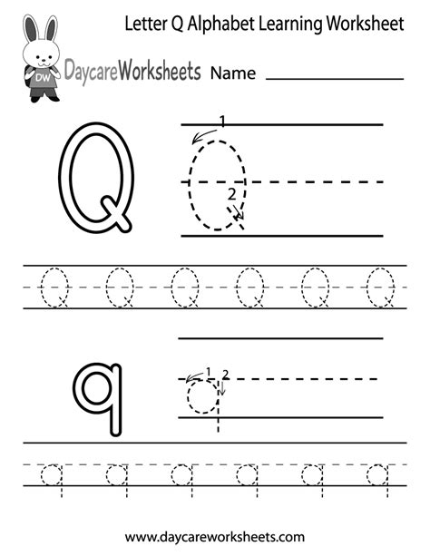 Free Letter Q Alphabet Learning Worksheet for Preschool