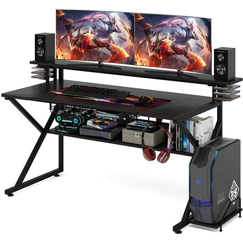 Tribesigns Gaming Desk with Storage Shelf and Monitors Shelf, 47 inches PC Computer Desk, Home ...