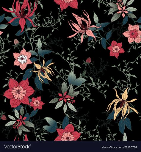 Floral pattern on a black background Royalty Free Vector