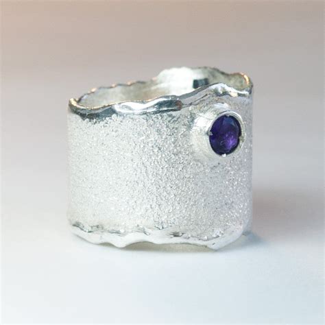 Amethyst Silver ring, Amethyst Solitaire ring wide silver rough ring – Handmade with Love ...