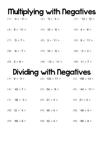 Multiplying And Dividing Negative And Positive Numbers Works