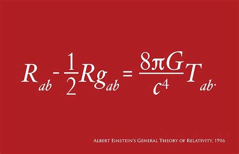 Albert Einstein's equation for the General Theory of Relativity, on a red background. General ...