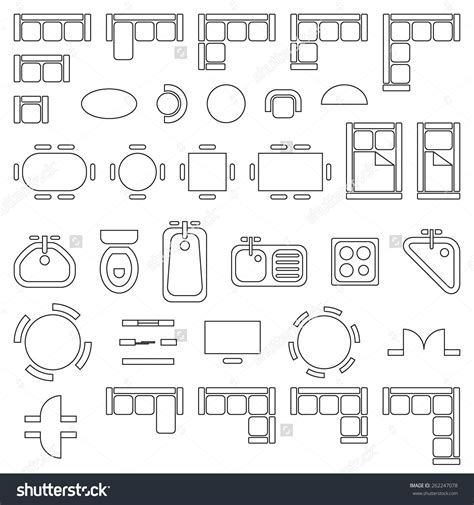 Standard Furniture Symbols Used In Architecture Plans Icons Set Save To A Lightbox. dining roo ...