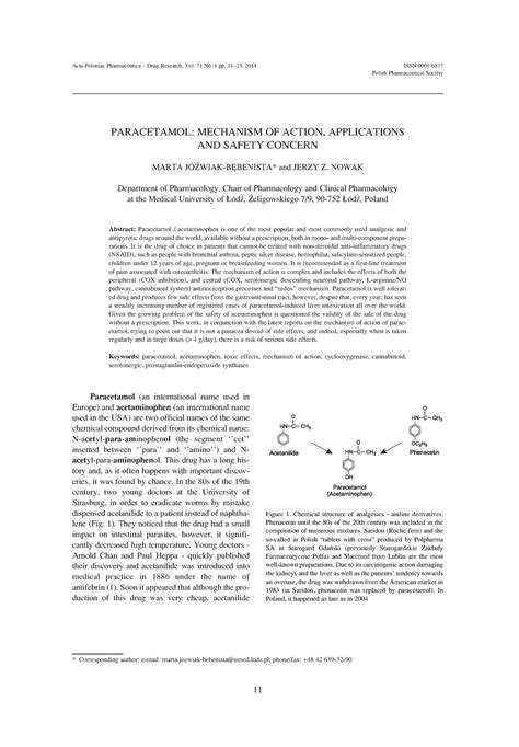 Paracetamol Mechanism OF Action, Applications - Acta Poloniae Pharmaceutica ñ Drug Research, Vol ...