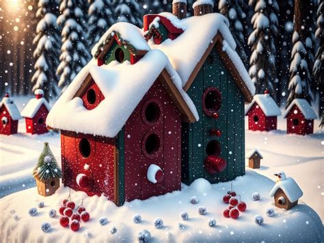 Premium AI Image | Christmas winter background with birdhouse