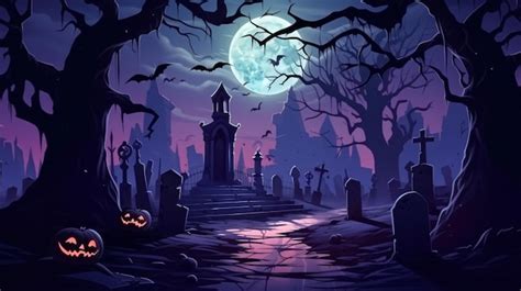 Premium AI Image | Halloween graveyard cartoon illustration halloween