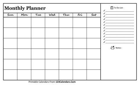 Printable Monthly Planner Templates | 123Calendars.com