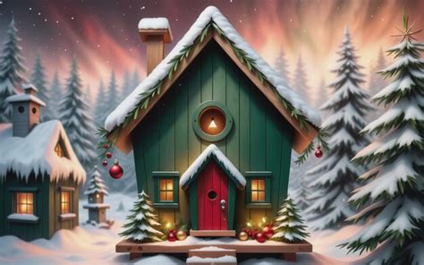 Premium AI Image | Christmas winter background with birdhouse