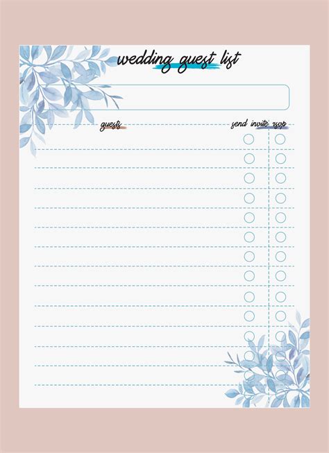 Wedding Guest List Planner 14661211 Vector Art at Vecteezy