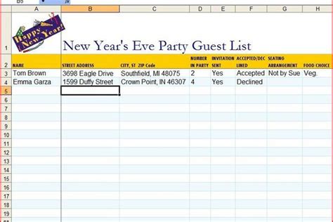 Excel Guest List Template
