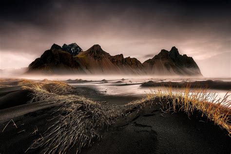 black, Sand, Iceland, Stokksnes, Sea, Ocean, Island, Beach, Grass Wallpapers HD / Desktop and ...