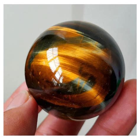 1PC Tiger Eye Stone Decor Dark Yellow Asian Rare Tiger Eye Quartz Crystal Healing Ball Sphere 2 ...