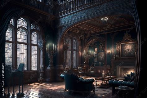 Victorian and gothic style fantasy mansion interior with wooden walls Stock Illustration | Adobe ...