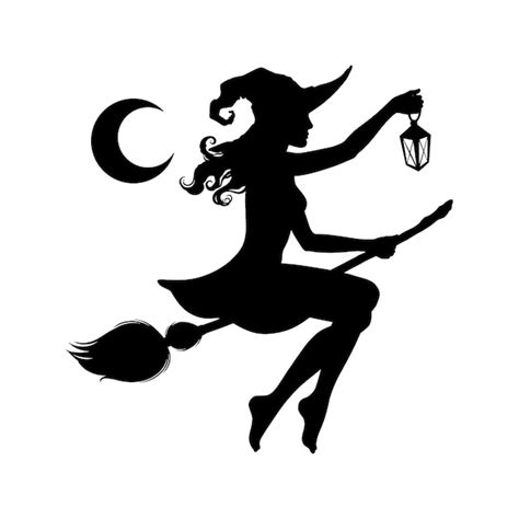 Premium Vector | Witch on broom silhouette