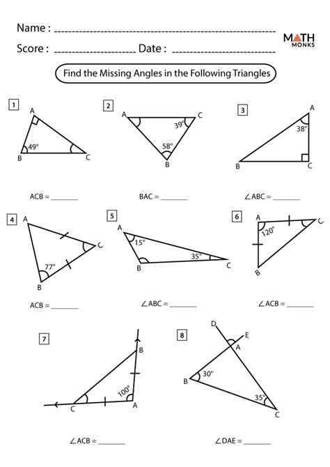 Angles In A Triangle Worksheets