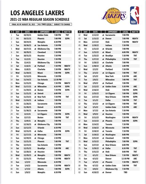 Report: Lakers reveal full schedule for 2021-22 season - Lakers Daily