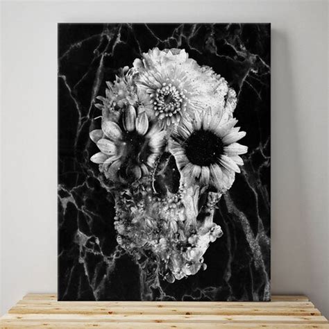 Floral Skull Canvas Wall Art Print Sugar Skull Stretched - Etsy