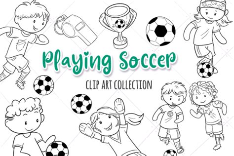 Kids Playing Soccer Clip Art Black And White