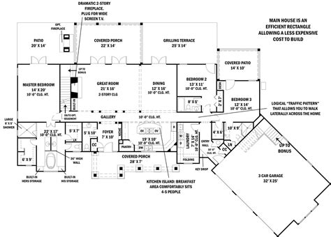 Ranch House Plan with 3 Bedrooms and 3.5 Baths - Plan 4445