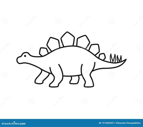 Stegosaurus Vector Contour Silhouette. Dinosaur Stegosaurus Black Contour Isolated Stock Vector ...