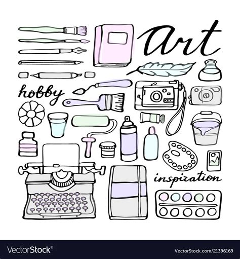 Art supplies doodle set Royalty Free Vector Image