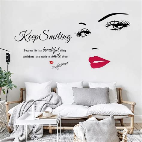 Keep Smiling Removable Vinyl Lettering Art Words Mural Home Room Decor Wall Stickers for Living ...