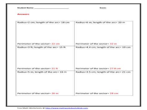 Perimeter of Sector Worksheet for 5th - 6th Grade | Lesson Planet