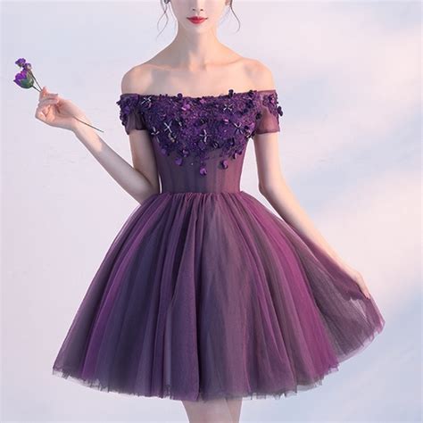 Cute A line purple off shoulder short prom dress, homecoming dress · Little Cute · Online Store ...