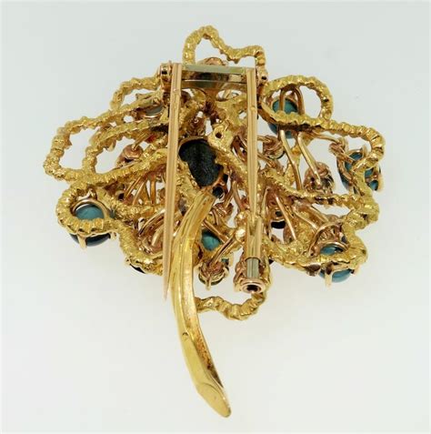 Antique Tourmaline Sapphire and Diamond 18K Gold Brooch Pin Estate Fine Jewelry For Sale at 1stDibs