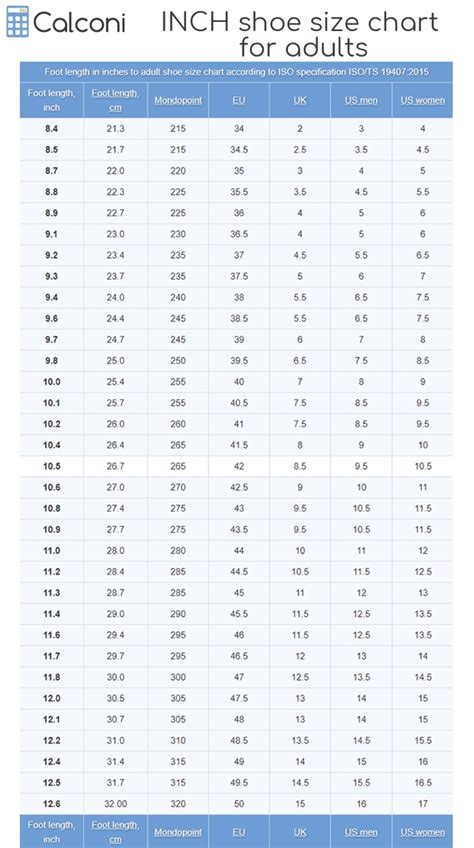 Shoe size in inches - Foot Length to Shoe Size Converter and shoe size chart in inches