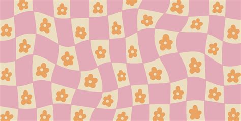 Groovy checkered Daisy Flowers background. Retro 70s - 60s Hippie Aesthetic wallpaper with ...