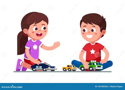 Smiling Girl and Boy Kids Playing with Toy Cars. Stock Vector - Illustration of entertainment ...