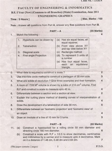 General Engineering Graphics, 1/4 Year, Osmania University Affiliated Paper model question papers