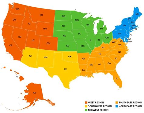 Map Of The United States Regions Printable