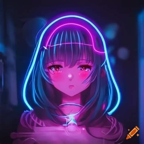 Cute anime girl neon lights