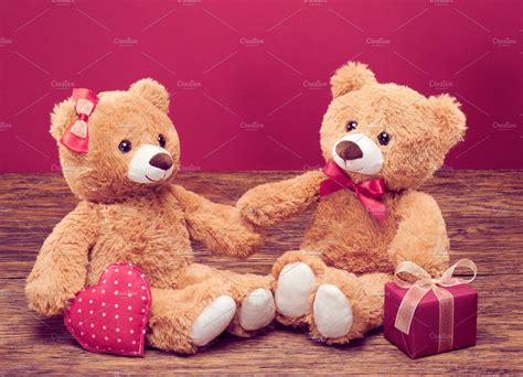 Teddy Bears couple. Love heart | High-Quality Arts & Entertainment Stock Photos ~ Creative Market