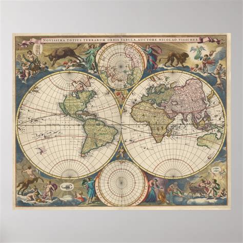 Vintage Map of The World (1690) Poster | Zazzle