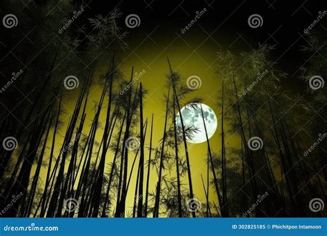 Exposure of Bamboo Forest and Full Moon in the Night Sky. Generative AI Stock Image - Image of ...