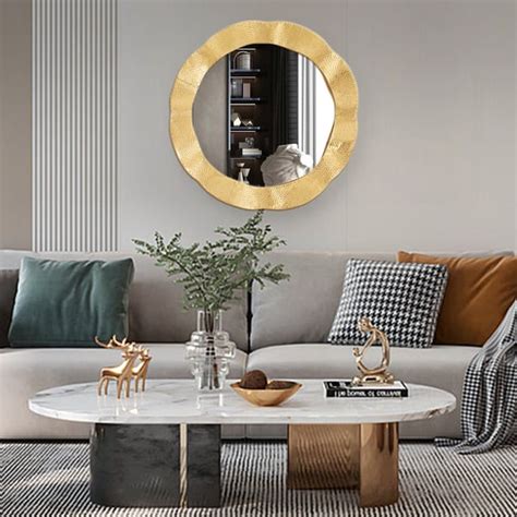 24" Large Glam Gold Round Wall Mirror Decor Art for Living Room Bedroom | Homary