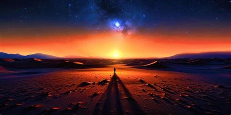 Premium AI Image | A desert scene with a sunset and a person standing in the desert.