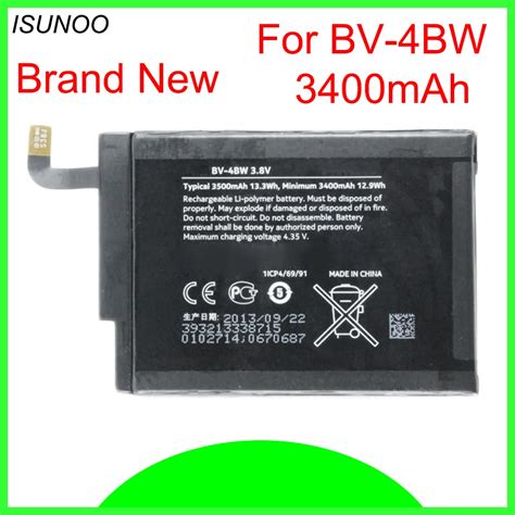 ISUNOO 5pcs/lot BV 4BW BV4BW Battery Replacement For Nokia Lumia 1520 Battery 3400mAh Batteries ...