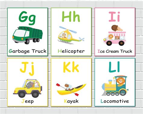 Alphabet Flashcards Transportation Theme ABC Printable Flash - Etsy