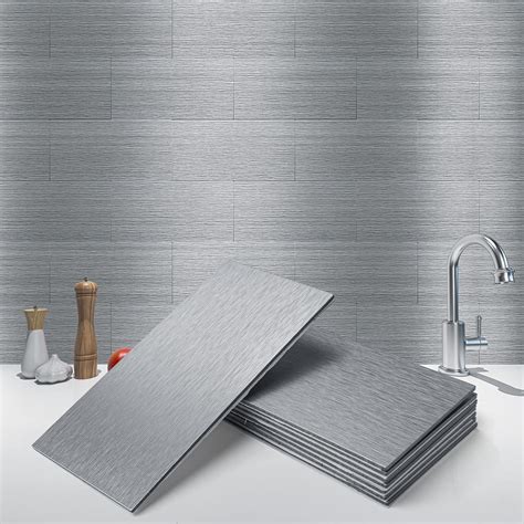 Buy Art3d 100-Pieces Peel and Stick Tile Kitchen Backsplash Metal Wall Tiles, Brushed Aluminium ...