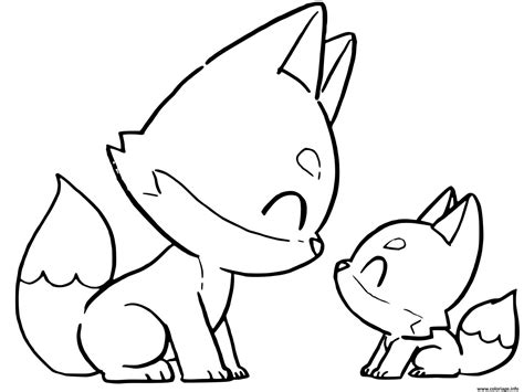 Coloriage renard et son bebe renard kawaii facile - JeColorie.com