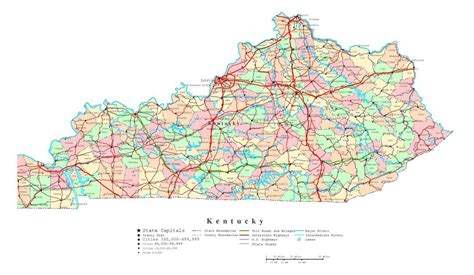 Large detailed administrative map of Kentucky state with roads, highways and cities | Kentucky ...